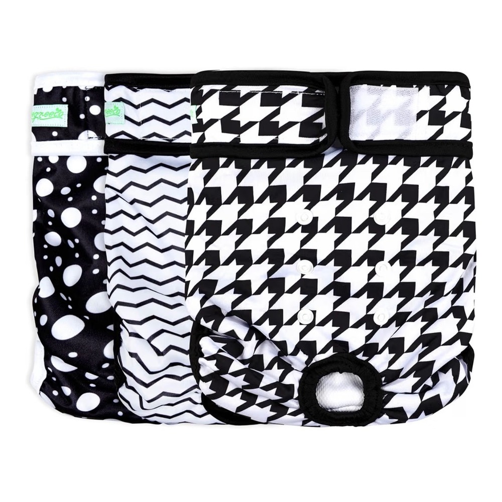 Wegreeco Large Female Dog Diapers Washable Reusable 3 Pack Black & White